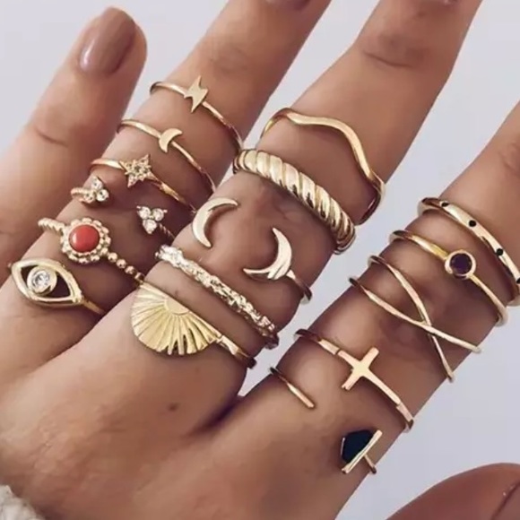 Vintage Gold 12 Piece Bohemian Ring Set - Picture 2 of 2